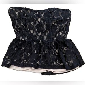 Black Strapless Lace Peplum Top – US S